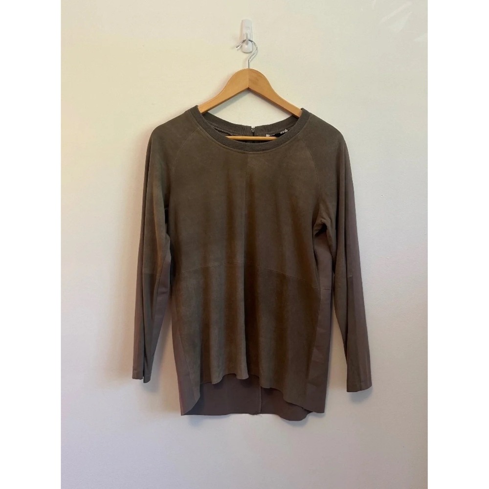 My Tribe Taupe‎ Suede Front Long Sleeve High Low Top | Size Medium